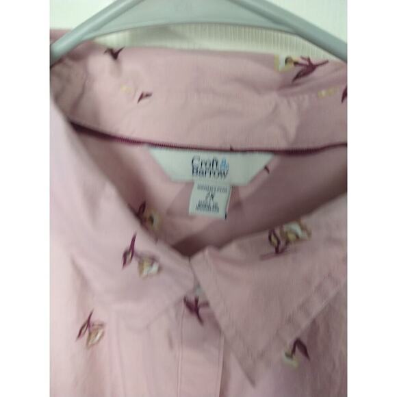 Croft&Barrow Woman 2X Shirt Pink Yellow Floral Collared Button Roll Tab Sleeve - Picture 3 of 10